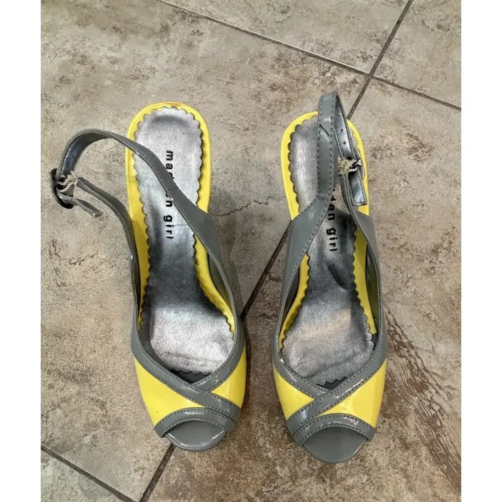 Madden Girl Slingback Heels Women’s Size 7 Yellow/Grey Kitten Heel